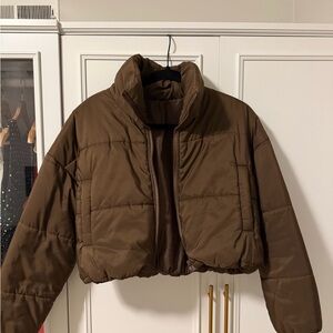 Brown cropped Puffer Jacket